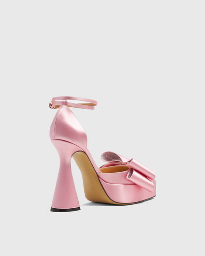 Siena Bow Embellished Satin Strap Pumps In Pink