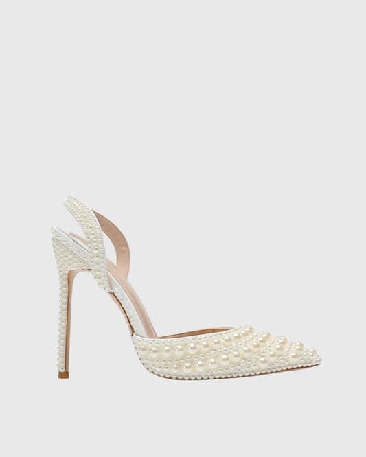Siena Ivory Pearl Embellished Slingback Pumps