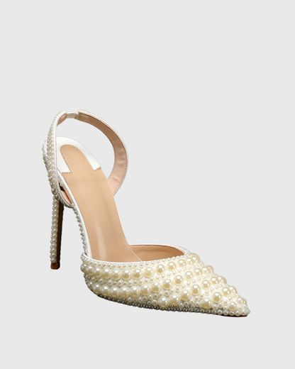 Siena Ivory Pearl Embellished Slingback Pumps
