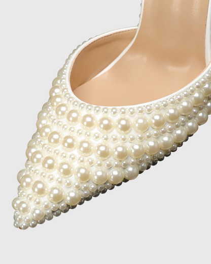 Siena Ivory Pearl Embellished Slingback Pumps