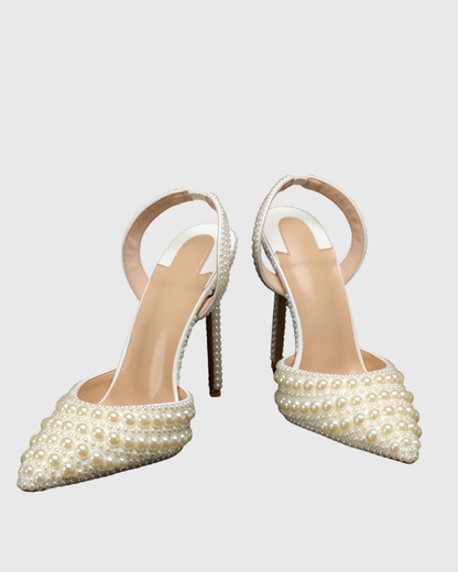 Siena Ivory Pearl Embellished Slingback Pumps
