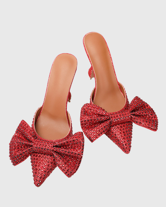 Siena Rhinestone Bow Flared Heel In Red