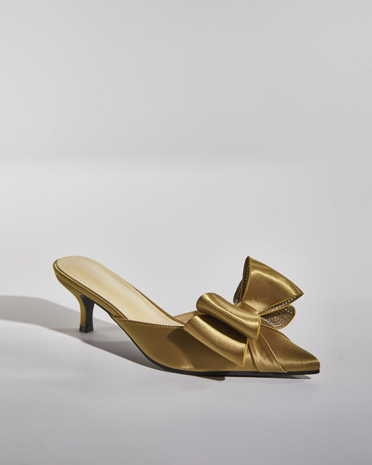 Siena Rhinestone Bow Mules In Mocha