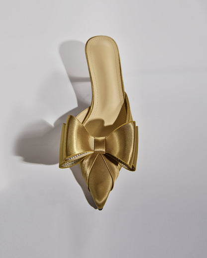 Siena Rhinestone Bow Mules In Mocha