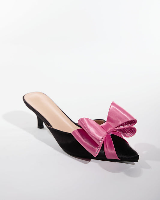 Siena Rhinestone Bow Satin Mules