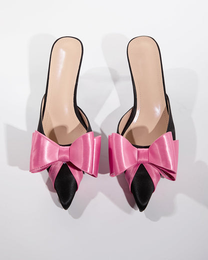 Siena Rhinestone Bow Satin Mules