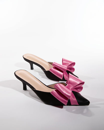 Siena Rhinestone Bow Satin Mules