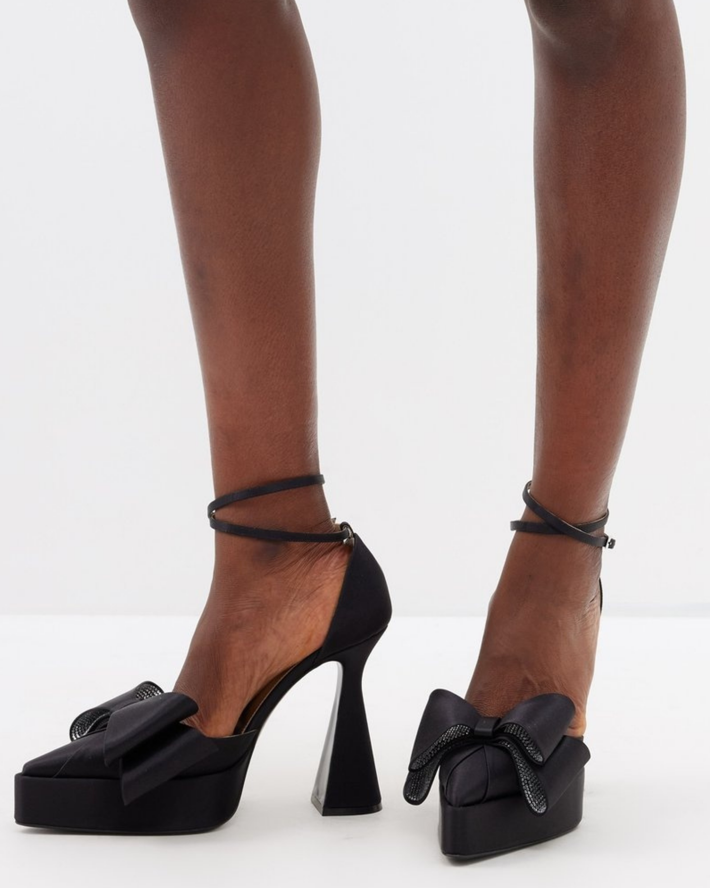 Siena Rhinestone Bow Slingback Platform Pumps In Black