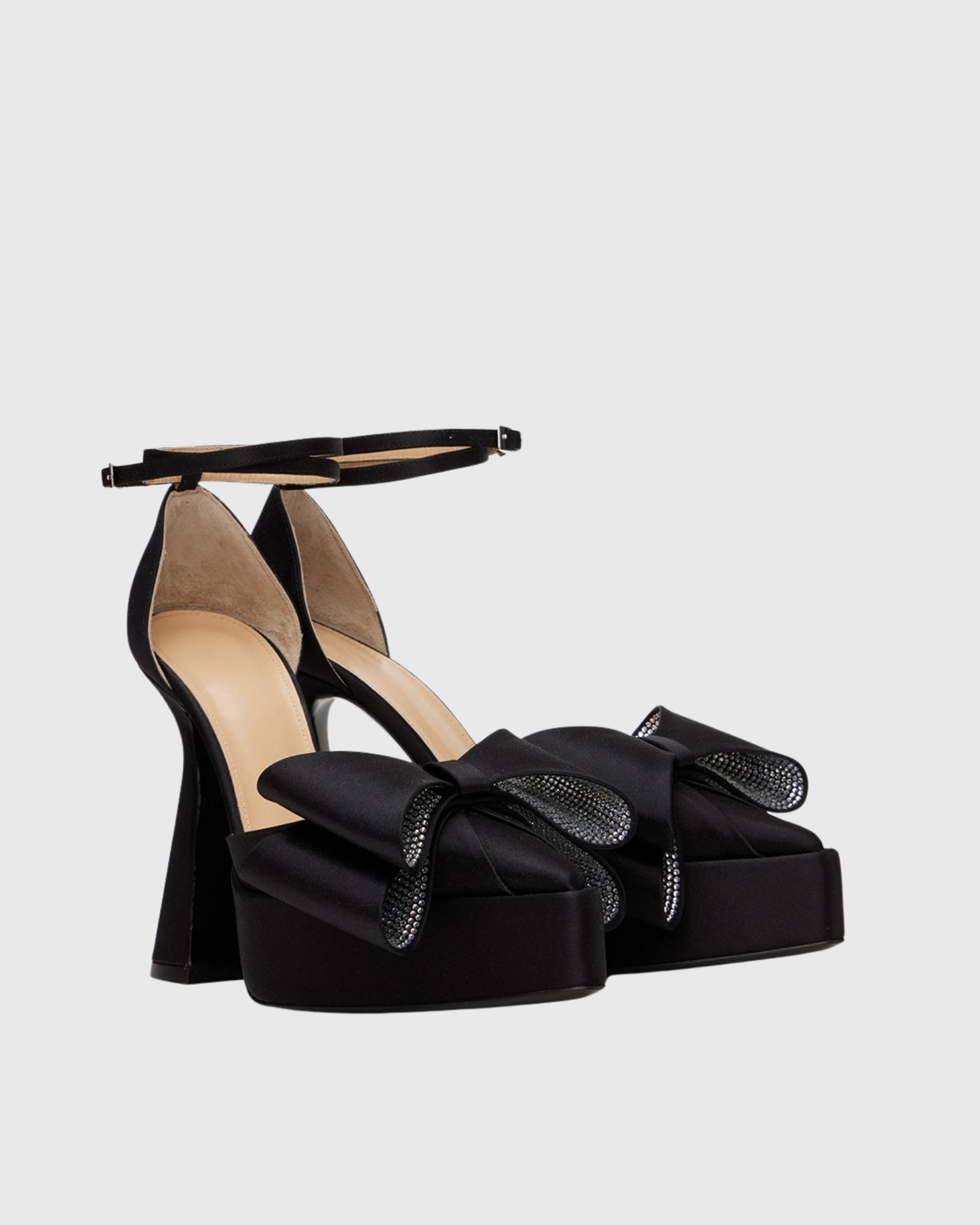Siena Rhinestone Bow Slingback Platform Pumps In Black