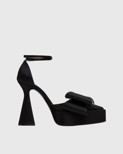 Siena Rhinestone Bow Slingback Platform Pumps In Black