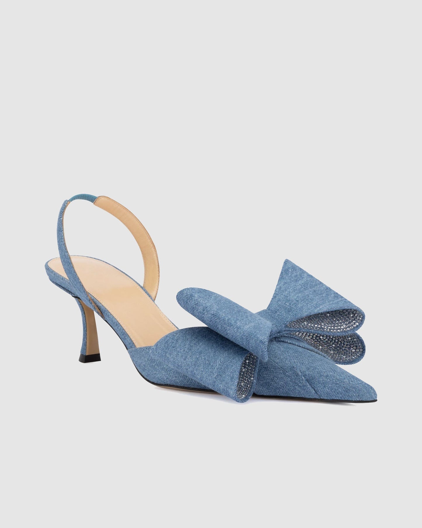 Siena Bow Embellished Denim Slingback Pumps In Blue