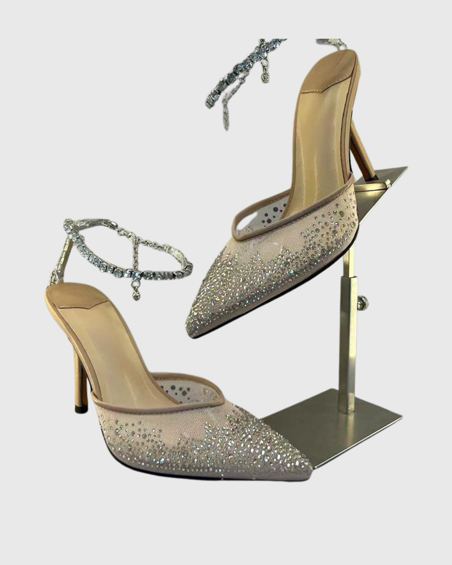 Silva Rhinestone Embellished Mesh Pumps In Natural