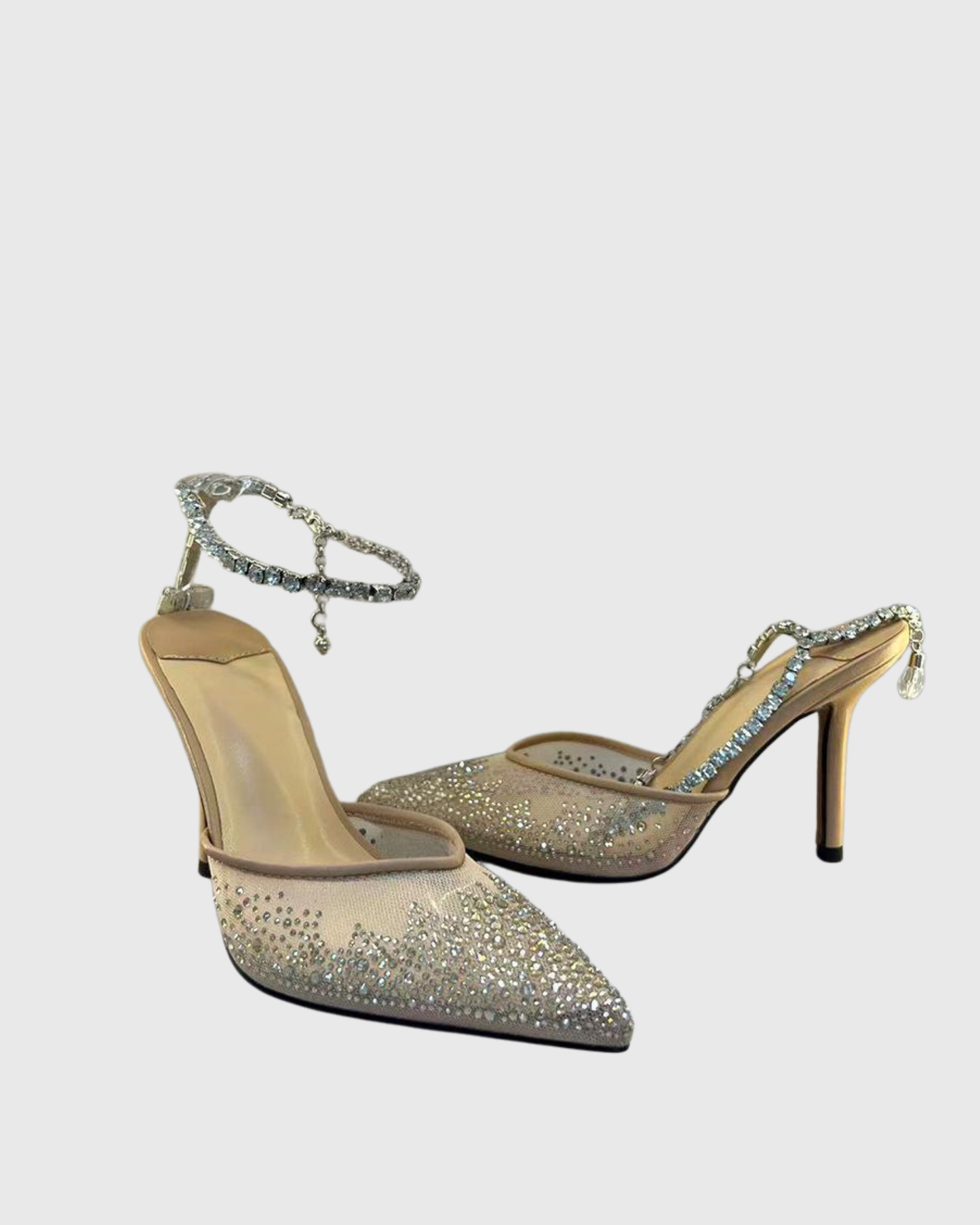 Silva Rhinestone Embellished Mesh Pumps In Natural