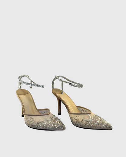 Silva Rhinestone Embellished Mesh Pumps In Natural