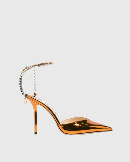 Silva Rhinestone Strap Metallic Pumps In Rose Gold