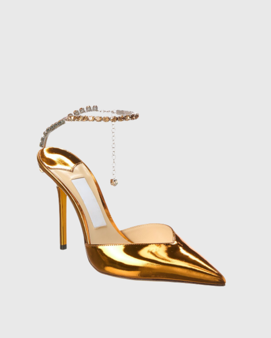 Silva Rhinestone Strap Metallic Pumps In Rose Gold