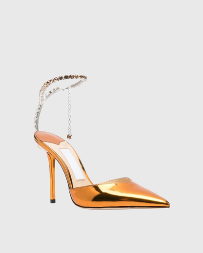 Silva Rhinestone Strap Metallic Pumps In Rose Gold