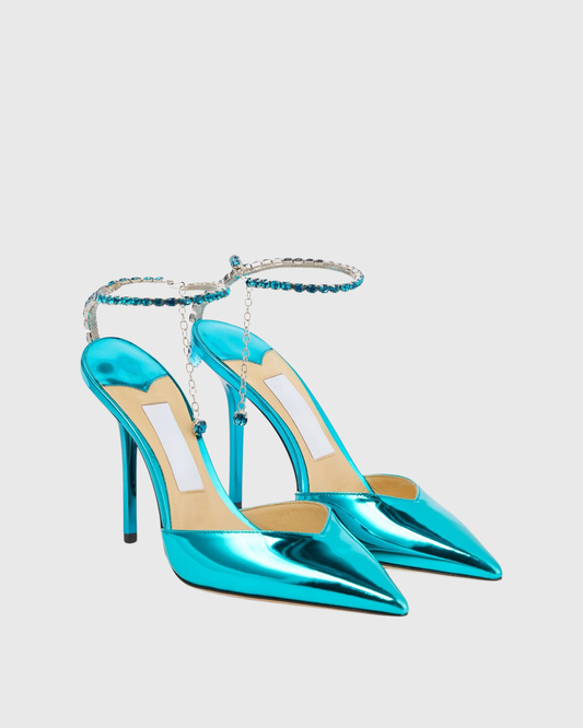 Silva Rhinestone Strap Metallic Pumps In Teal