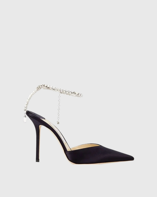 Silva Rhinestone Strap Satin Pumps In Black