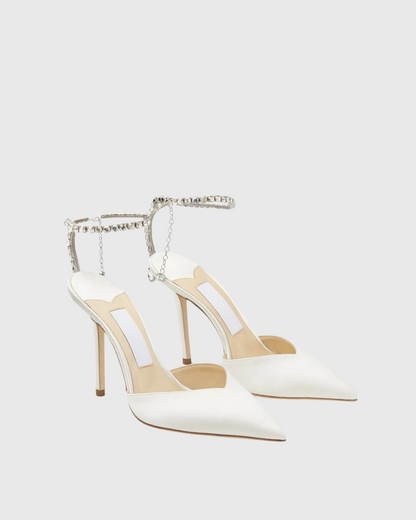 Silva Rhinestone Strap Satin Pumps In White
