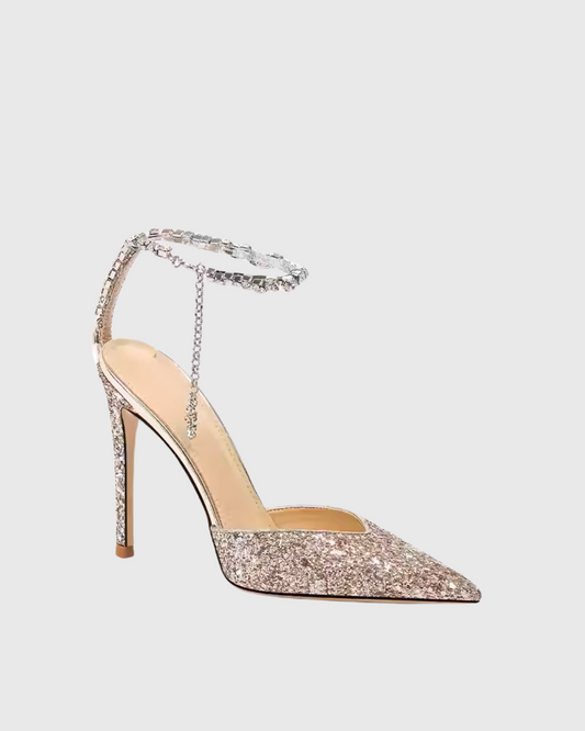 Silva Rhinestone Strap Sequin Pumps In Gold