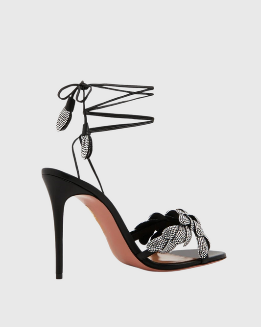 Siria Rhinestone Vine Lace Up Sandals In Black