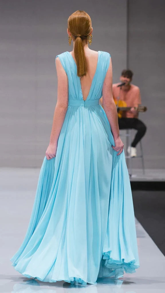 Sky Blue Chiffon Floor Length Prom Dress,WP447