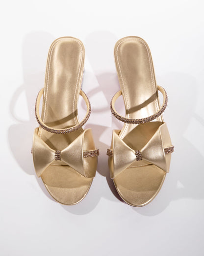 Skyla Bow Sparkl Strap Slippers In Gold