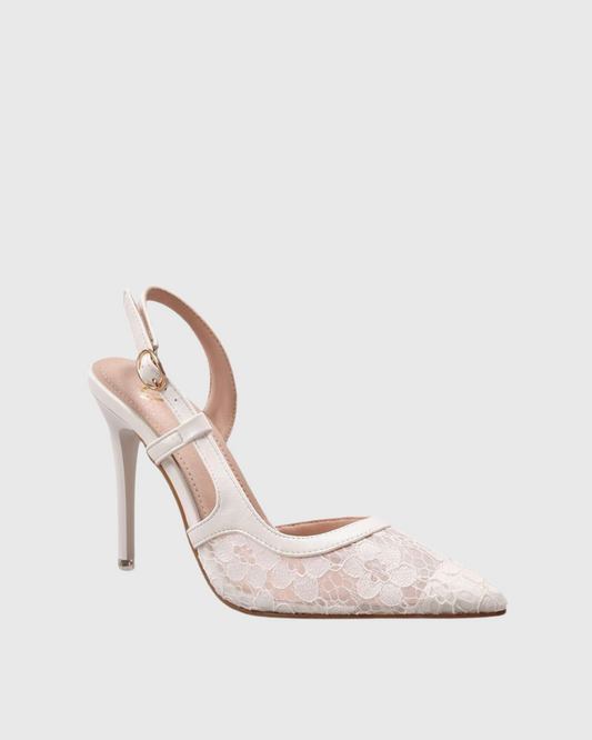Baako Lace Bow Slingback Pumps In White