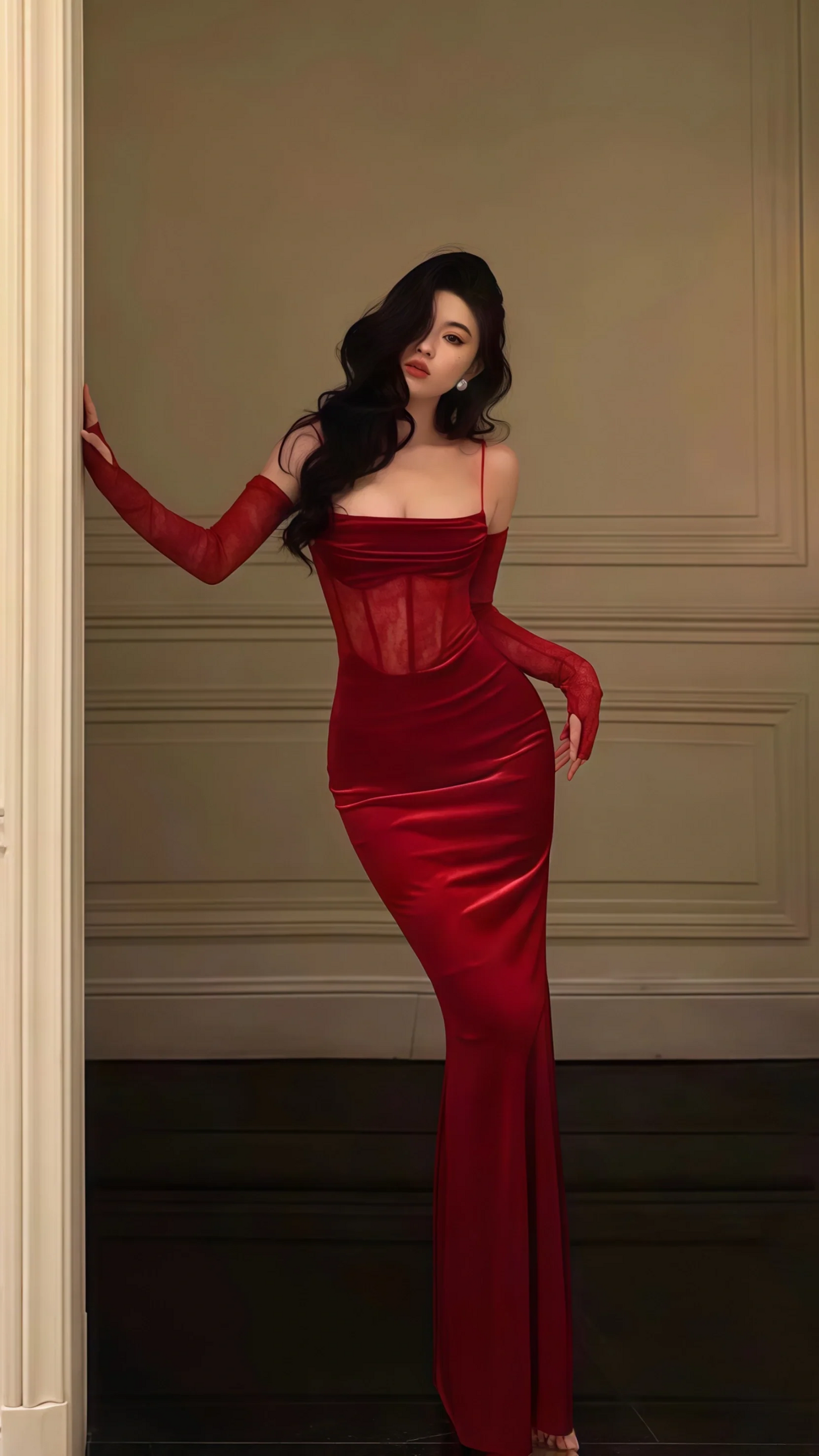 Spaghetti Straps Burgundy Mermaid Prom Dresses, Velvet Lace Evening Party Dress