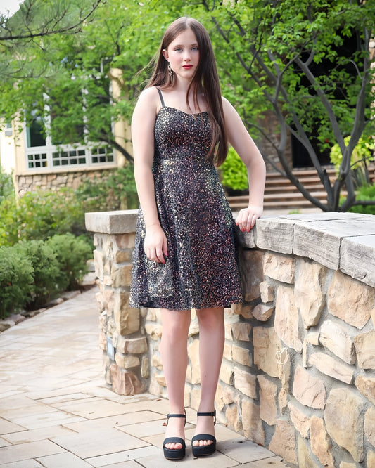 Spaghetti Straps A-Line Homecoming Dress Sequin Hoco Dress