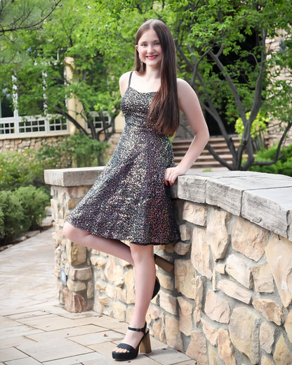 Spaghetti Straps A-Line Homecoming Dress Sequin Hoco Dress