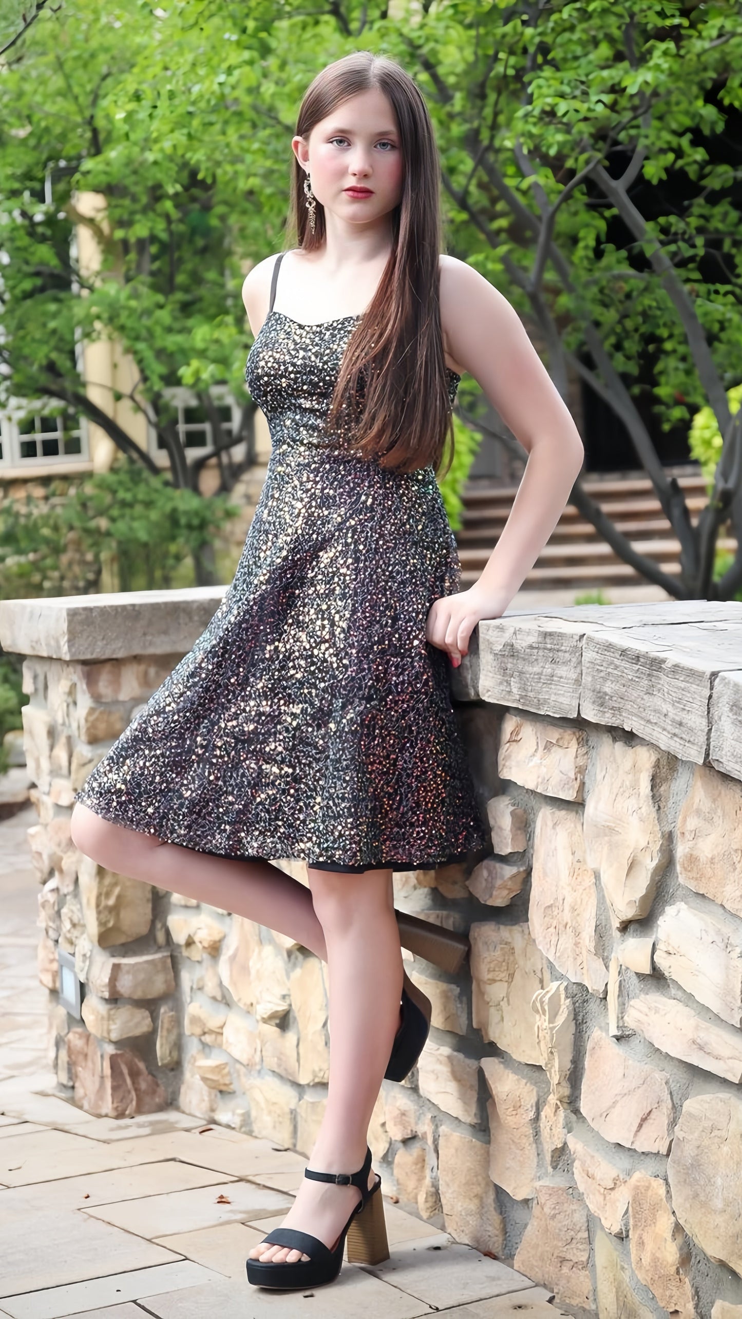 Spaghetti Straps A-Line Homecoming Dress Sequin Hoco Dress