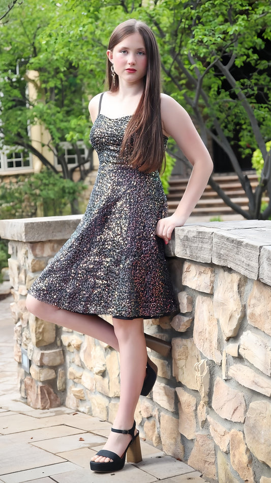 Spaghetti Straps A-Line Homecoming Dress Sequin Hoco Dress