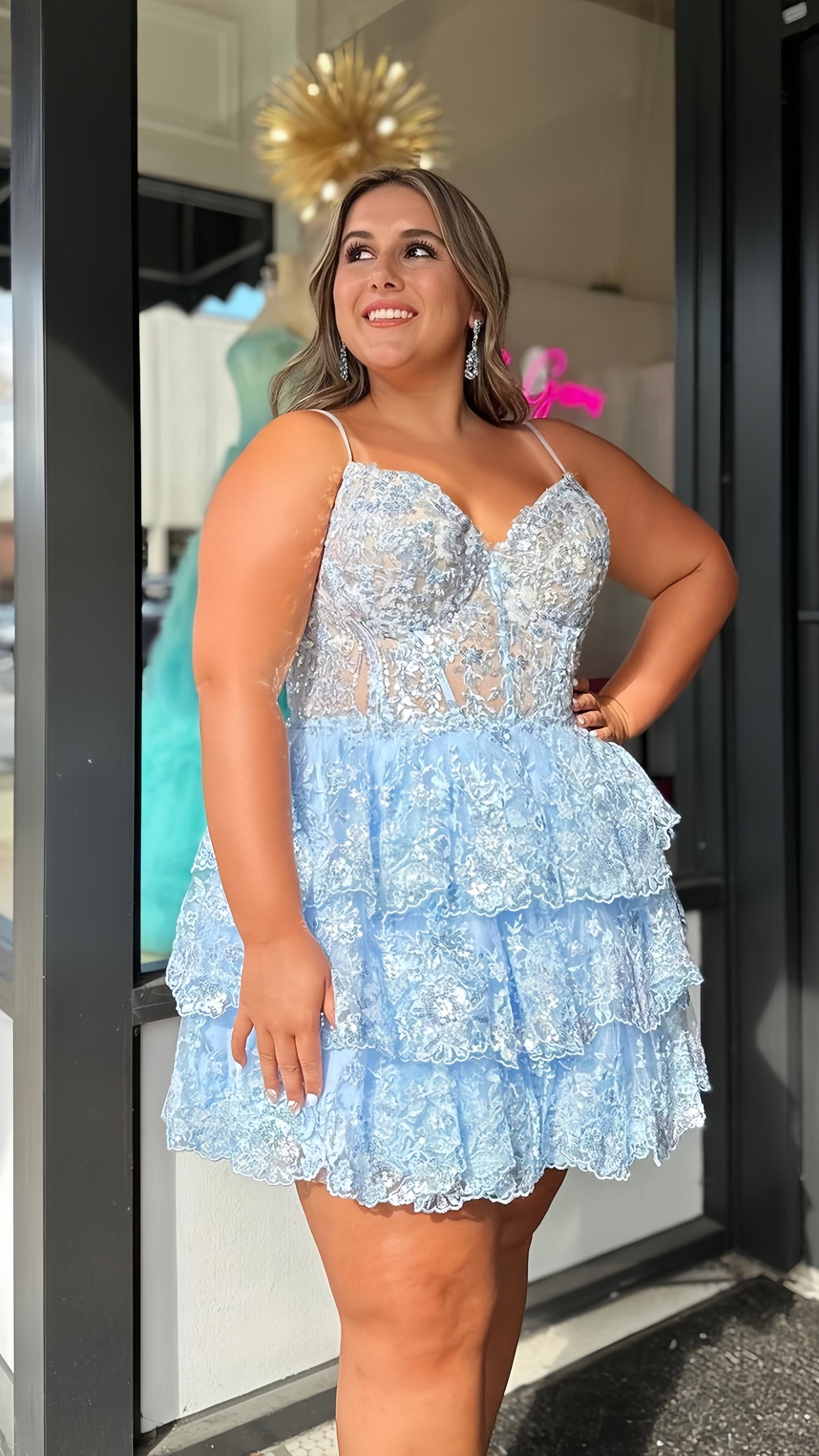 Spaghetti Straps Lace Homecoming Dress Light Blue Graduation Dress, AST1469