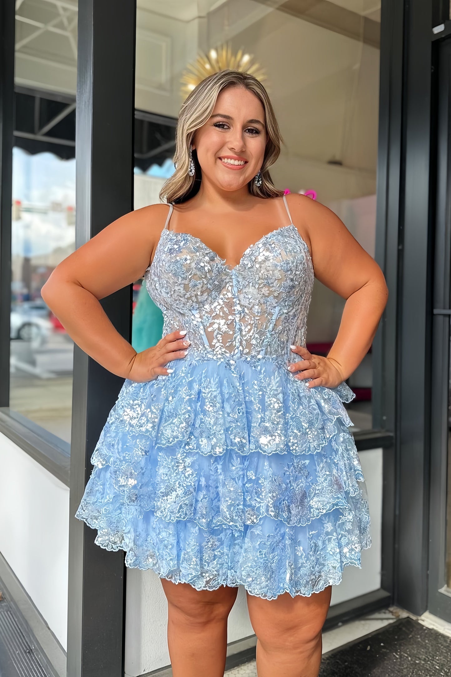 Spaghetti Straps Lace Homecoming Dress Light Blue Graduation Dress, AST1469