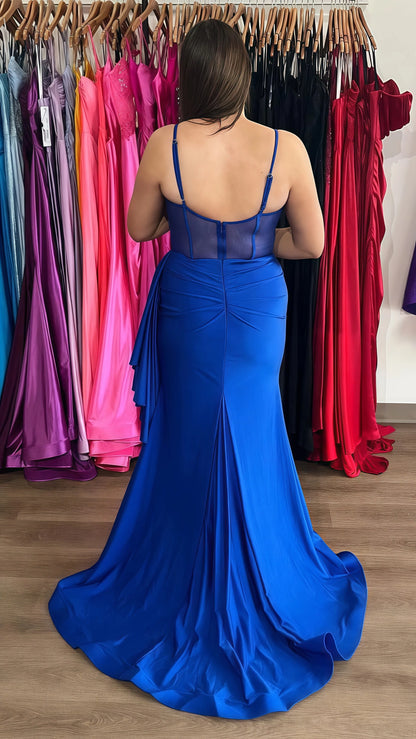 Spaghetti Straps Sweetheart Mermaid Ruffle Long Prom Dress With Split