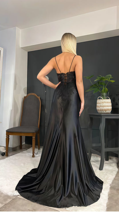 Spaghetti Straps V-neck Prom Dress, Appliques Evening Party Dress