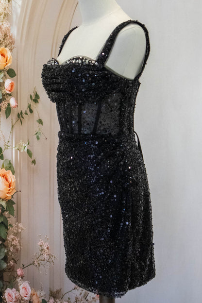 Sparkly Black Straps Short Tight Homecoming Dress with Sequin
