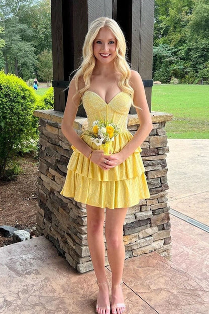 Gorgeous A-Line Silhouette with Sweetheart Neckline and Tiered Beaded Skirt Homecoming Dress