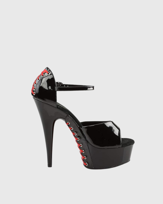 Stacey Red Back Lace Up Fish Mouth Platform Sandals