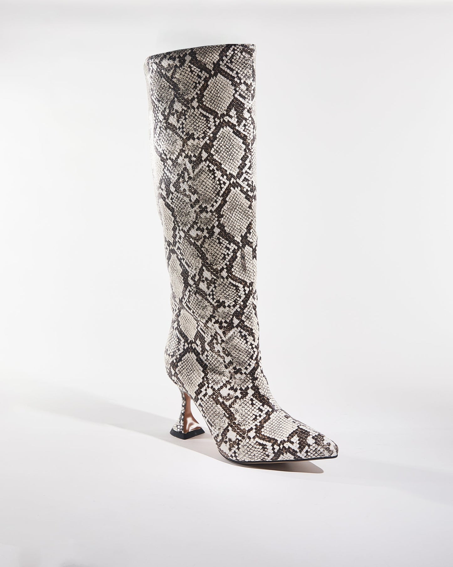 Story Snake Print Flared Heels In Grey
