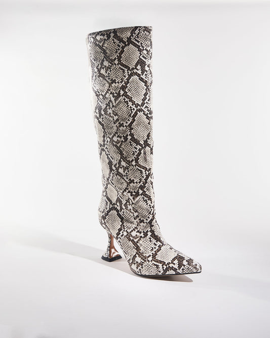 Story Snake Print Flared Heels In Grey