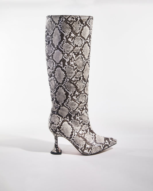 Story Snake Print Flared Heels In Grey