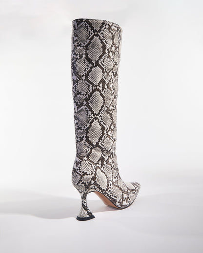 Story Snake Print Flared Heels In Grey