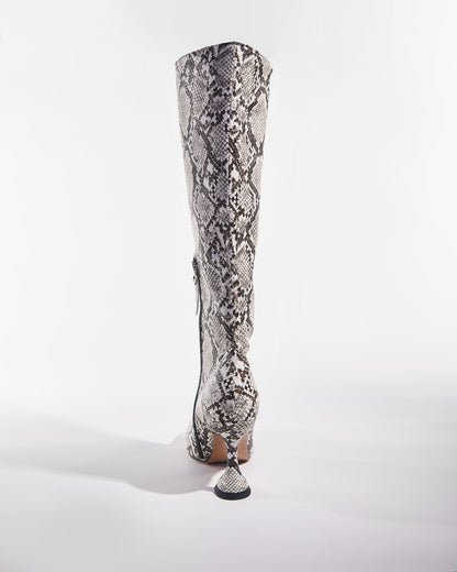 Story Snake Print Flared Heels In Grey