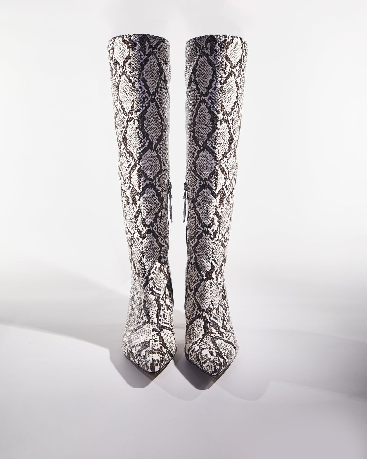 Story Snake Print Flared Heels In Grey