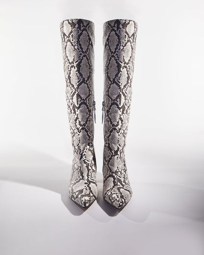 Story Snake Print Flared Heels In Grey