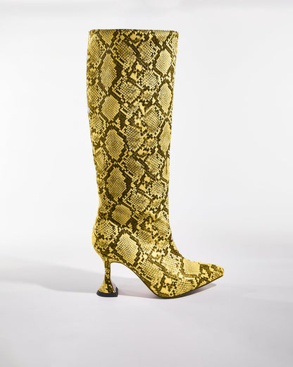 Story Snake Print Flared Heels In Yellow