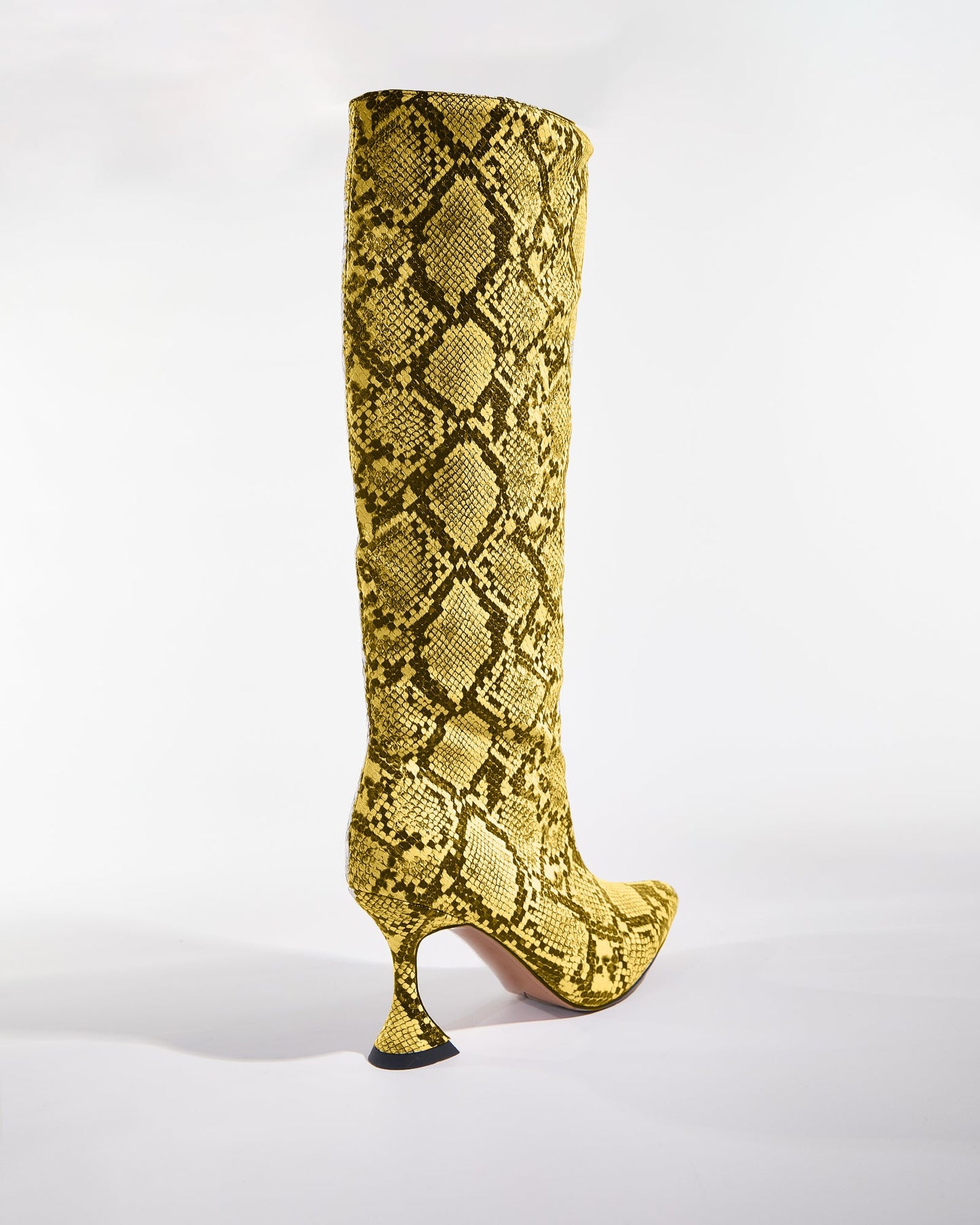 Story Snake Print Flared Heels In Yellow